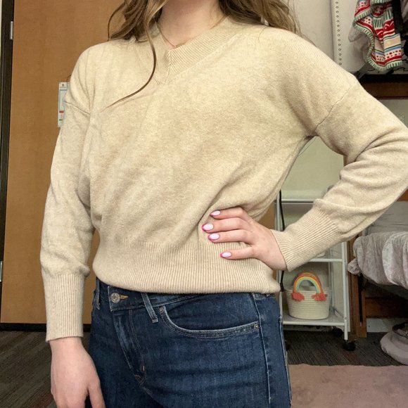 Tan Philosophy V-Neck Sweater - Picture 1 of 6